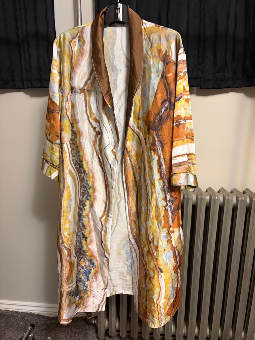 Marbled Watercolor Duster Coat in Rust & Gold Tones